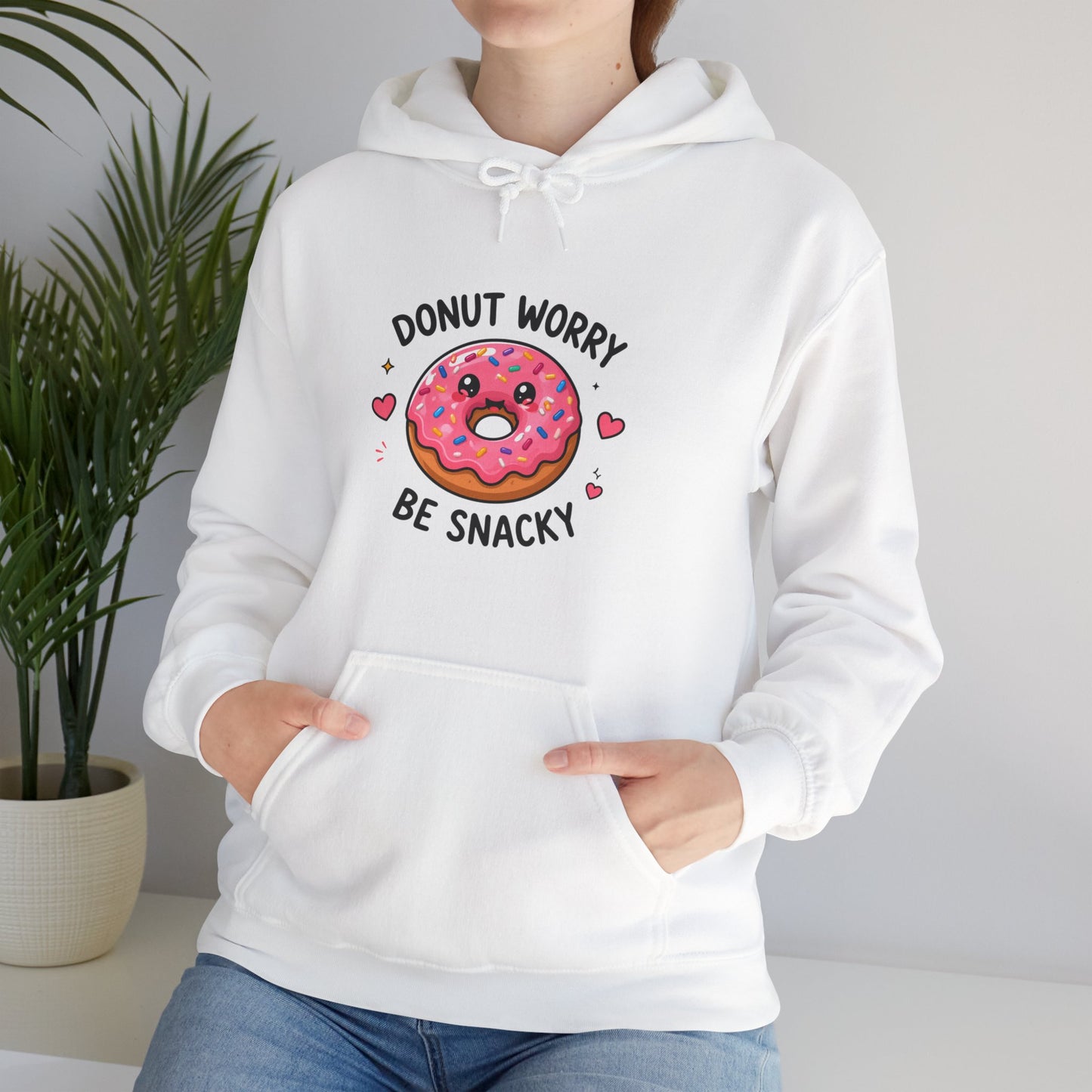 Donut Worry Be Snacky Hoodie Cute Pink Donut Graphic Pullover