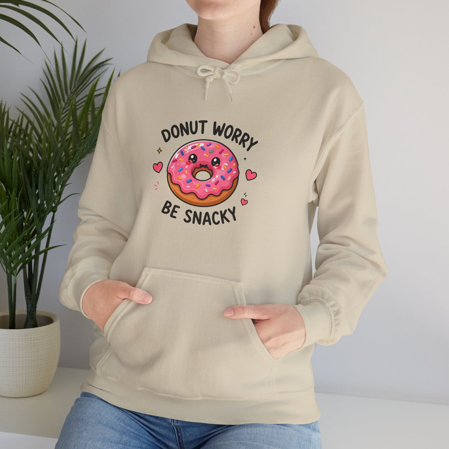 Donut Worry Be Snacky Hoodie Cute Pink Donut Graphic Pullover
