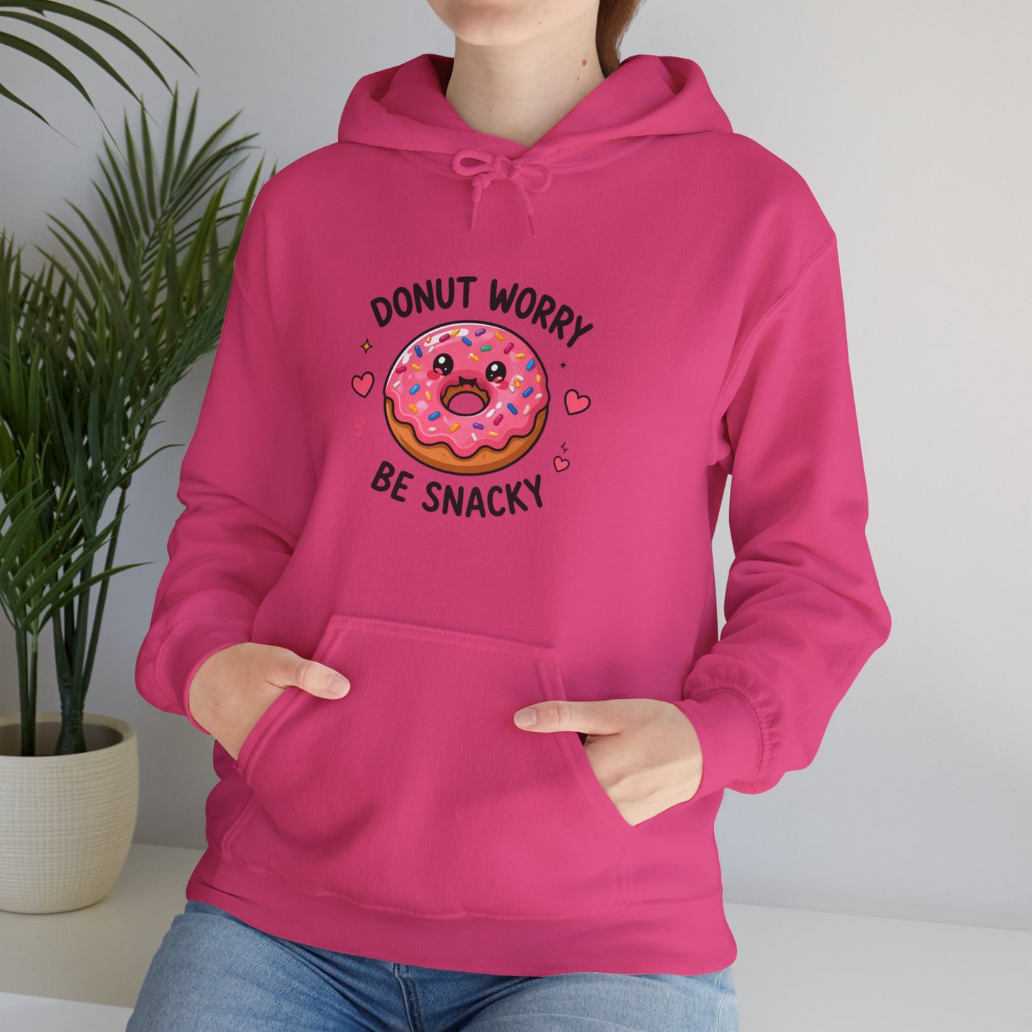 Donut Worry Be Snacky Hoodie Cute Pink Donut Graphic Pullover