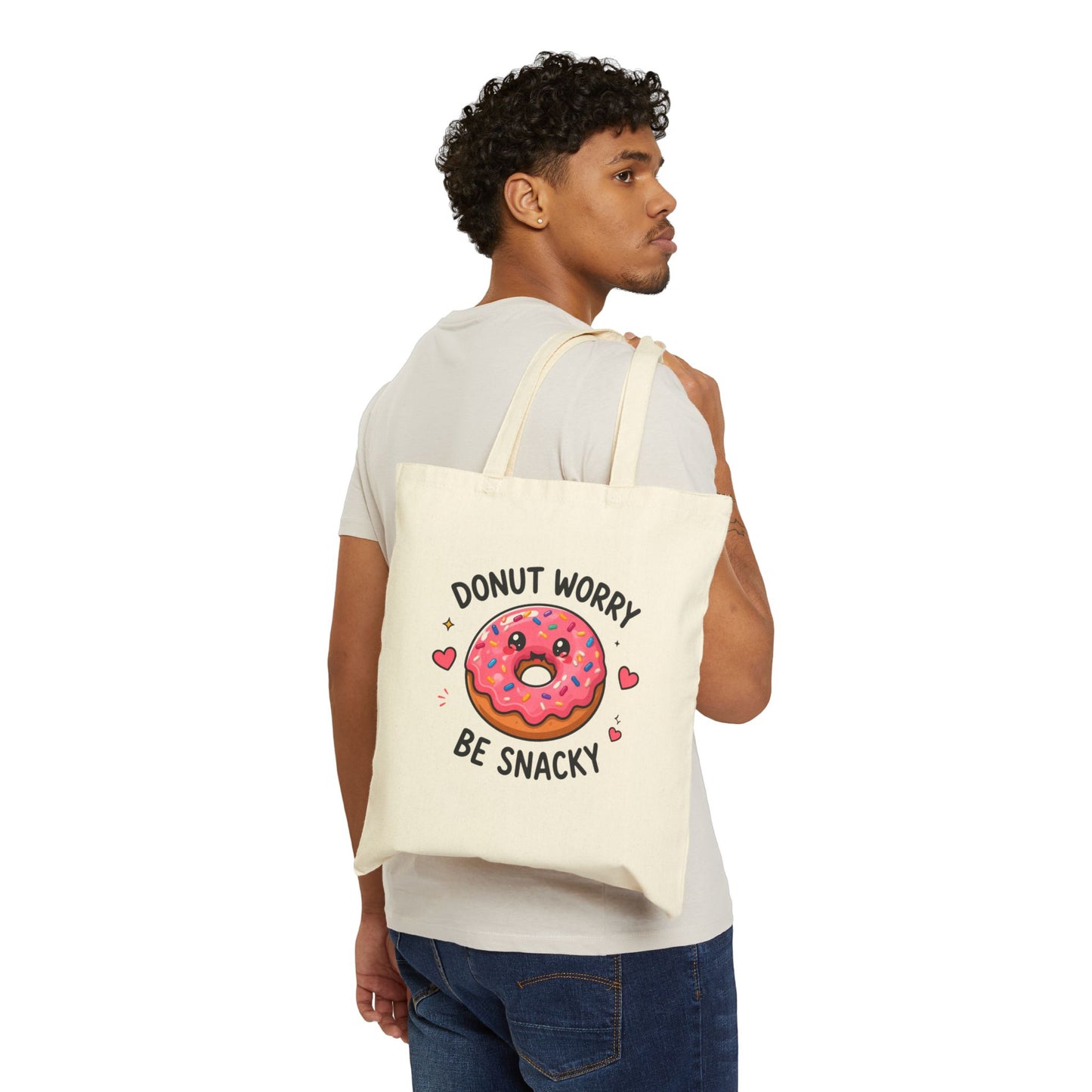 Donut Worry Be Snacky Tote Bag — Cute Kawaii Donut Canvas Grocery Shopper